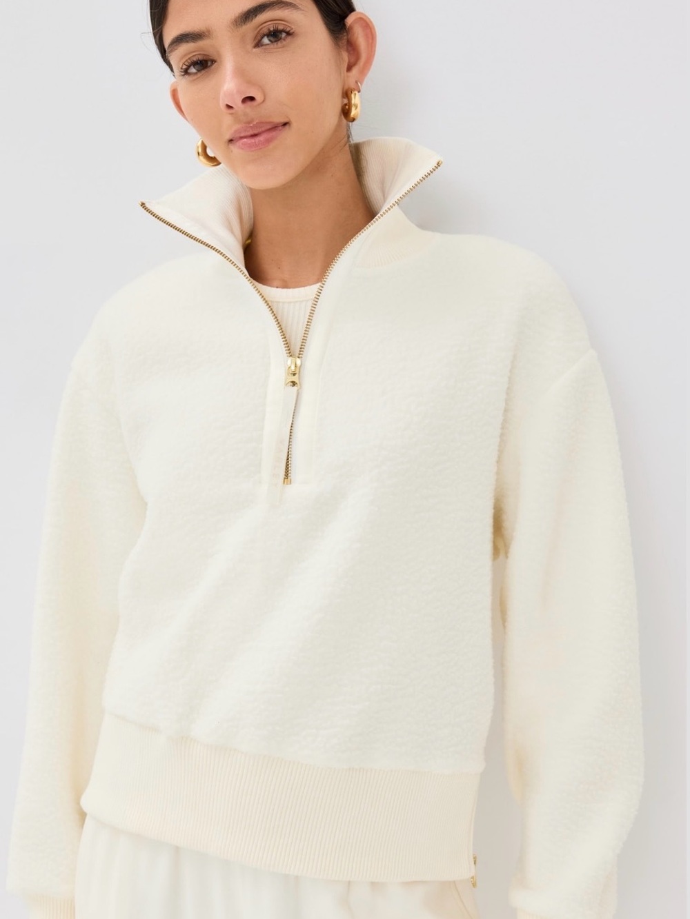 Varley Roselle Half Zip Borg Fleece Ivory Cream Pullover Quiet Luxury